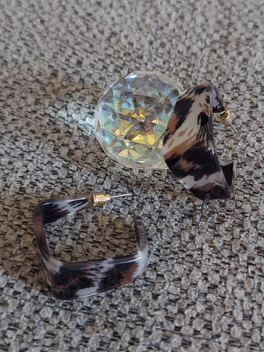 Tortoise Square Hoop Earrings - Brown & Black Acrylic